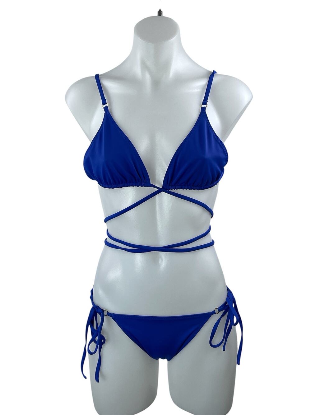 PALM Womens Blue Triangle Strappy Tie Two Piece Bikini Swimsuit Swimwear Size 2